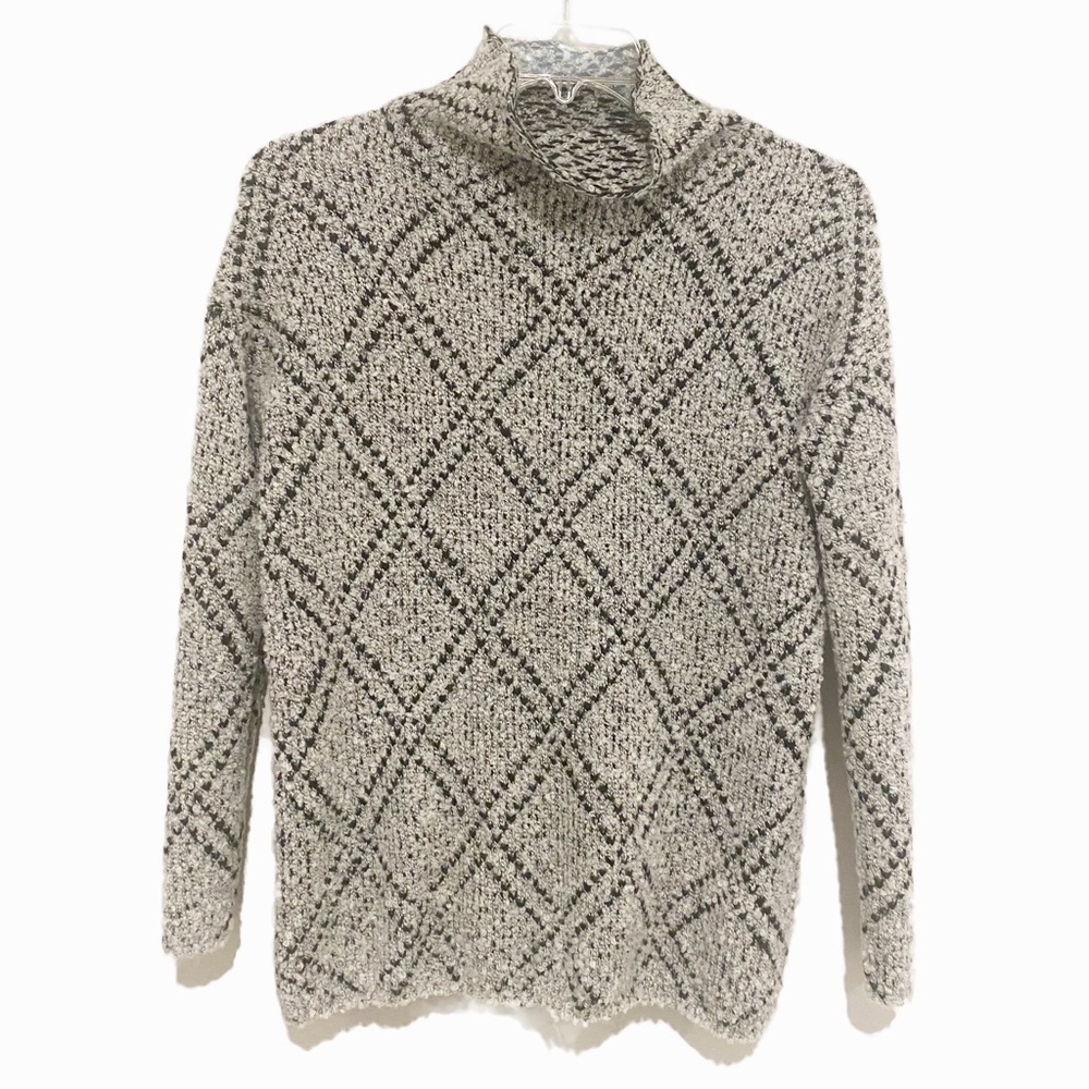 Chelsea & Theodore | Wool Turtleneck Sweater Gray Diamond Size Small